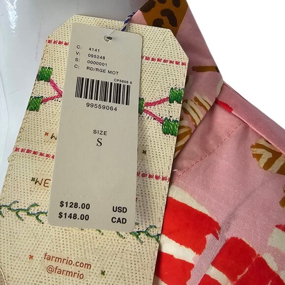 Farm Rio x Anthropologie Long-Sleeve Printed Buttondown Shirt Cheetah Lobster, S - Picture 3 of 9